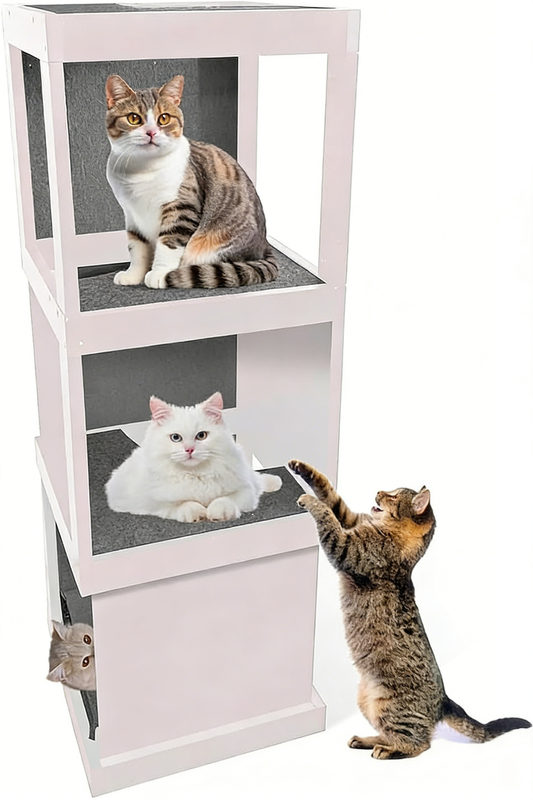 Multi-Level Cat Tree Condo - Premium Quality White Background
