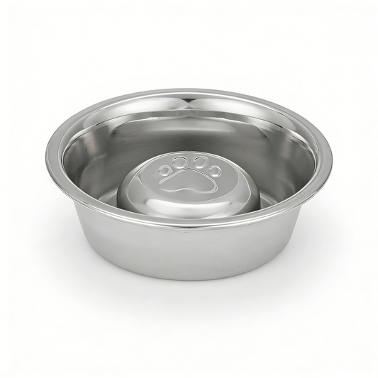 Stainless Steel Slow Feed Bowl - Premium Quality White Background